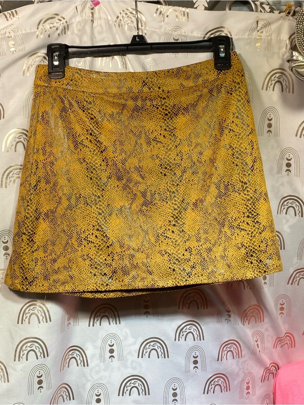 Honey Punch Yellow Snake-Print Midi Skirt